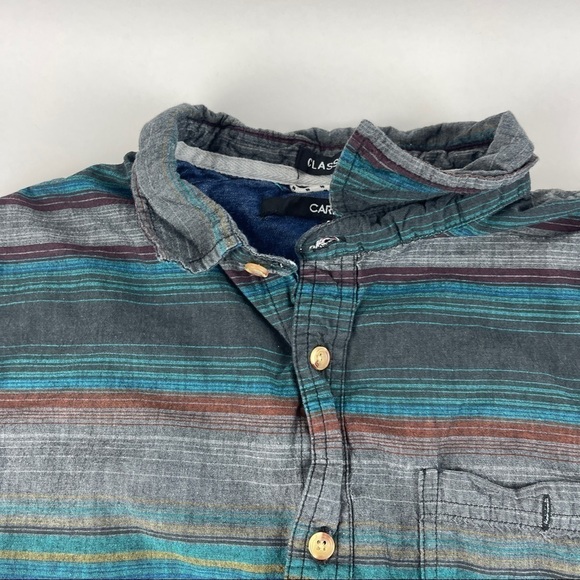 Carbon Button Down Shirt Boys Medium Classic Fit Blue Gray Striped - Picture 5 of 8